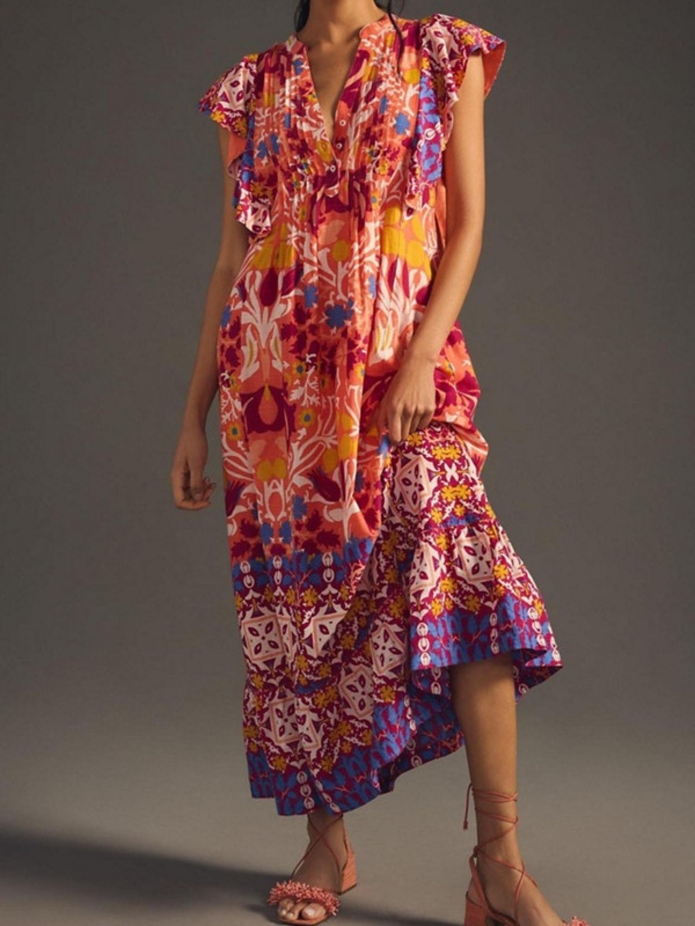 Maeve Pink & Orange Floral Maxi Dress